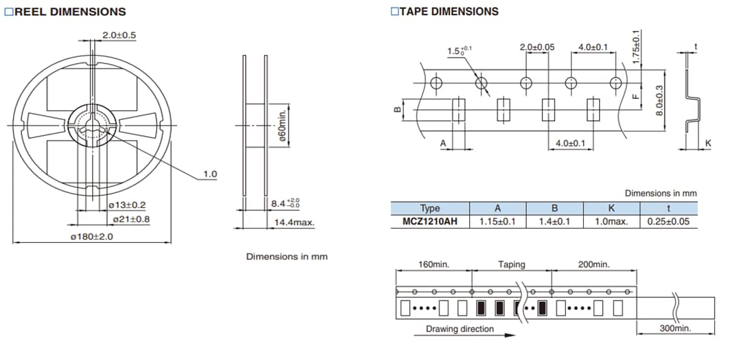 Technische Zeichnung - TDK MCZ1210AH Gleichtaktfilter
